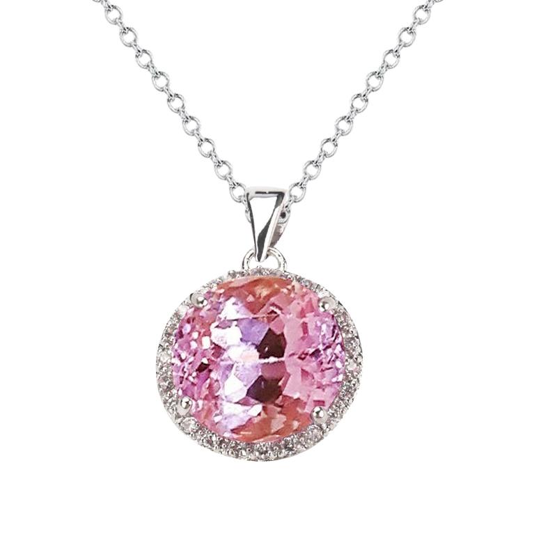 Ronde 36,25 karaat roze kunziet met diamanten hanger wit goud 14K - harrychadent.nl