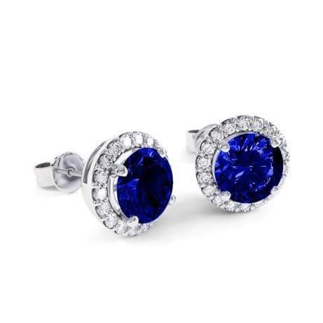 Ronde 5 karaats saffier met diamanten oorknopjes wit goud 14K - harrychadent.nl