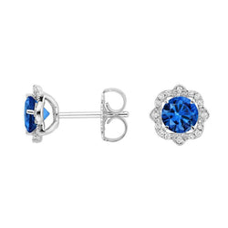 Ronde 5,50 karaat saffier diamanten bungel oorbellen wit goud 14k