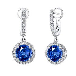 Ronde 5,50 karaats saffier diamanten bungel oorbellen wit goud 14K
