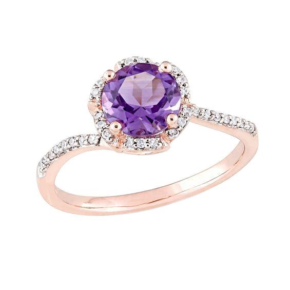 Ronde Amethist Met Diamant 6.75 Karaat Ring Rose Goud 14K Edelsteen - harrychadent.nl