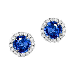 Ronde Ceylon Sapphire Stud Earring Halo Diamant Goud 2.30 Ct