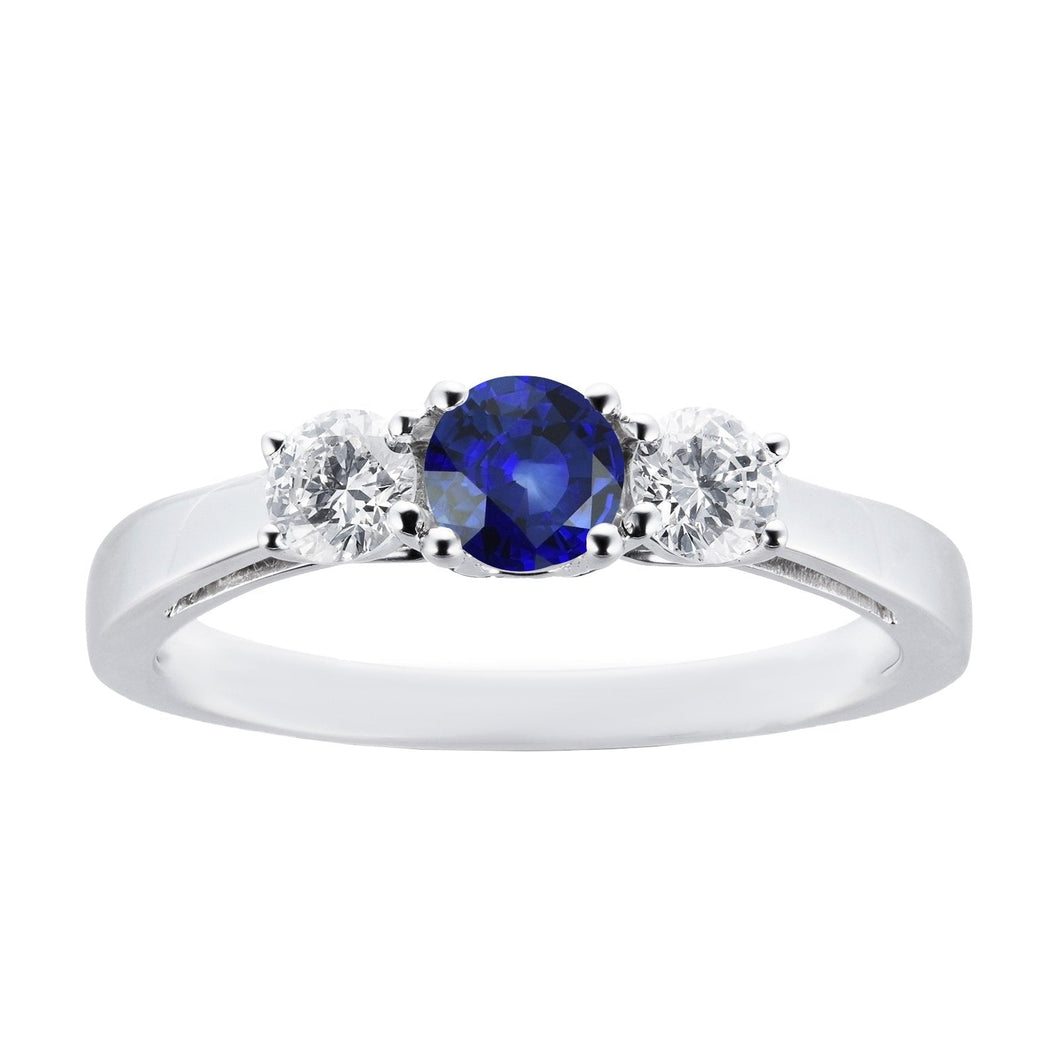 Ronde Diamant & Ceylon Saffier Ring 3 Karaat 3 Steen Wit Goud 14K - harrychadent.nl