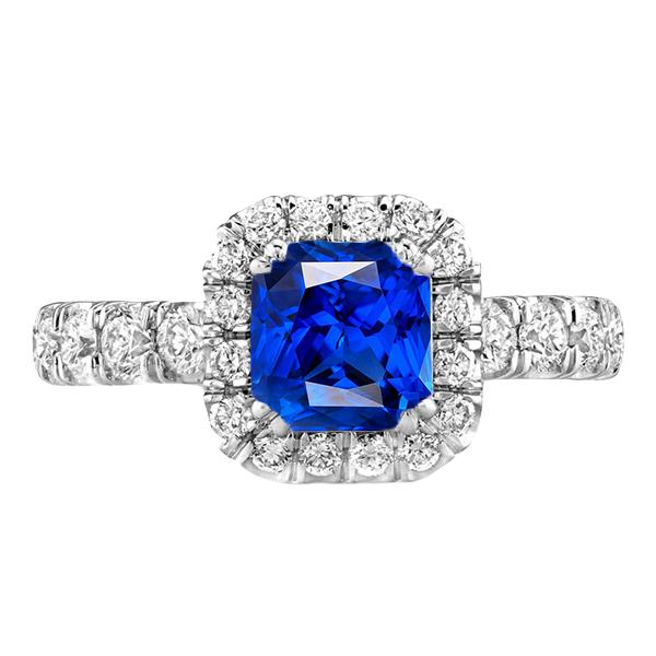 Ronde Diamant Halo Stralende Blauwe Saffier 4 Karaat Wit Goud 14K - harrychadent.nl