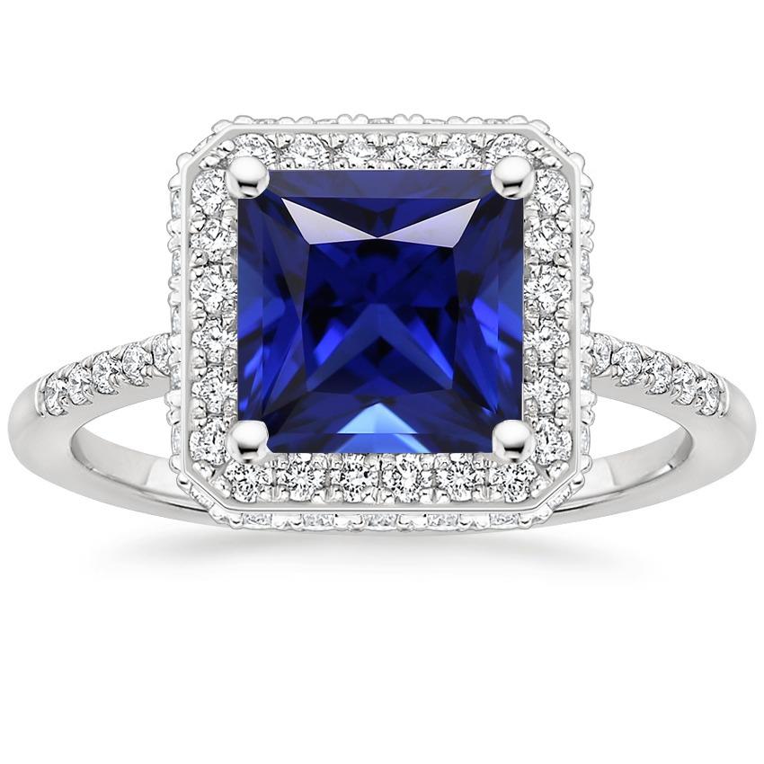 Ronde Diamanten Halo Ring Met Princess Cut Blue Sapphire Center 6 Carat - harrychadent.nl