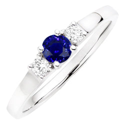 Ronde Diamanten Sieraden 3 Steen Ceylon Saffier Ring Goud 1,50 Karaat