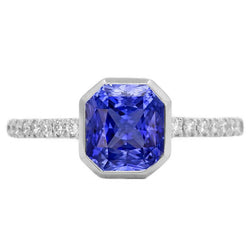 Ronde Diamond Ceylon Sapphire Ring Bezel Set 4 Karaat Pave Set Accenten