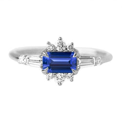 Ronde Diamond Emerald Sapphire & Baguette Cut Ring 2,50 karaat