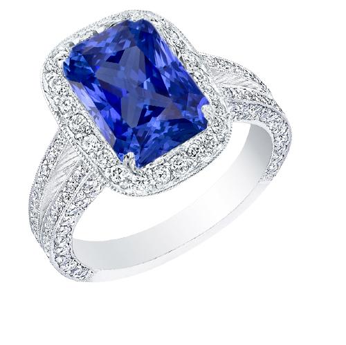 Ronde Diamond Halo Radiant Sapphire Ring Split Milgrain Shank 5 karaat - harrychadent.nl