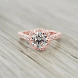 Ronde Eagle Claw Prongs Halo Diamond Ring Fine Jewelry 14K Rose Gold