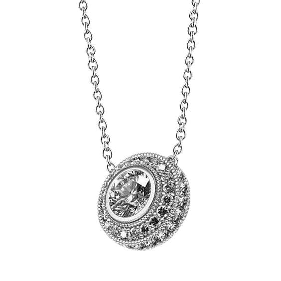 Ronde Halo Diamanten Hanger Ketting Bezel Set 2.5 Karaat Wit Goud 14K - harrychadent.nl