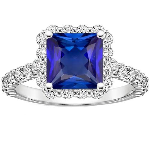 Ronde Halo Diamanten & Prinses Sri Lankaanse Saffier Ring 4,50 Karaat - harrychadent.nl