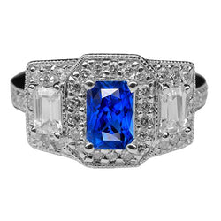 Ronde Halo Diamond Emerald Ring Blauwe Saffier Antieke Stijl 3 Karaat