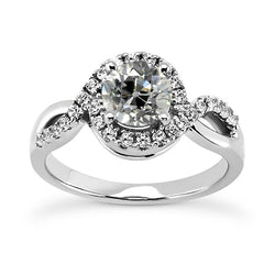 Ronde Halo Old Mine Cut Diamond Ring Twisted Style 3,75 karaat