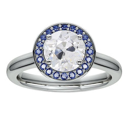 Ronde Halo Old Miner Diamond & Sri Lanka Sapphire Ring 4,50 karaat