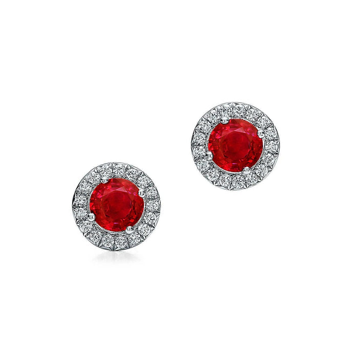 Ronde Lady Halo Oorknopjes Rode Robijn En Diamanten 3,50 Ct. Nieuw - harrychadent.nl
