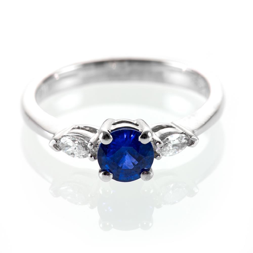 Ronde & Marquise Ceylon blauwe saffier diamanten ring wit goud 2.50 Ct - harrychadent.nl