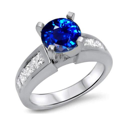 Ronde & Princess Cut Ceylon Sapphire Diamond Ring 3.20 Carat WG 14K - harrychadent.nl