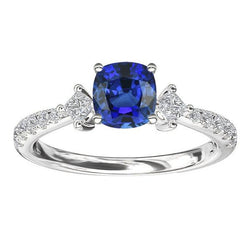Ronde & Prinses Diamant Kussen Saffier Ring 3 Karaat 3 Steen Stijl