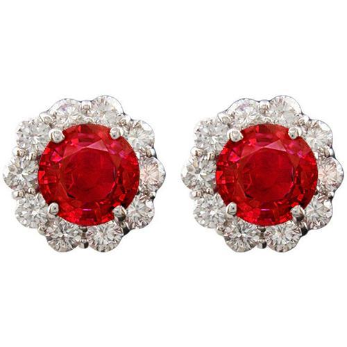 Ronde Red Ruby Halo Diamond Stud Dames Oorbellen 3,50 karaat Nieuw - harrychadent.nl