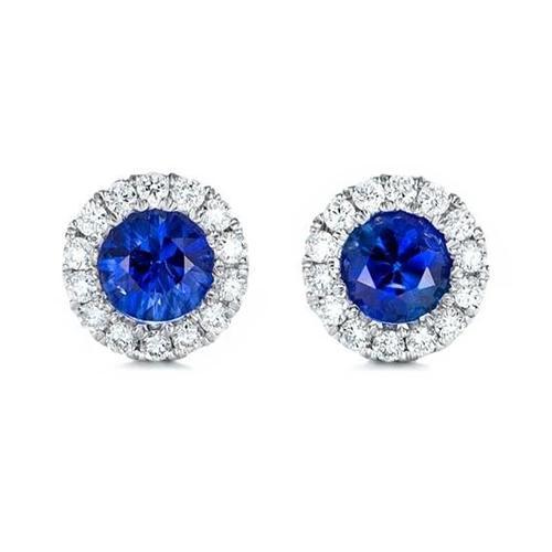 Ronde Saffier & Diamant 6,80 Karaats Stud Earring Wit Goud 14K - harrychadent.nl