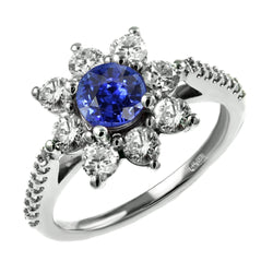 Ronde Saffier Edelsteen Ring Halo Bloeiende Bloem Stijl 3,50 Karaat