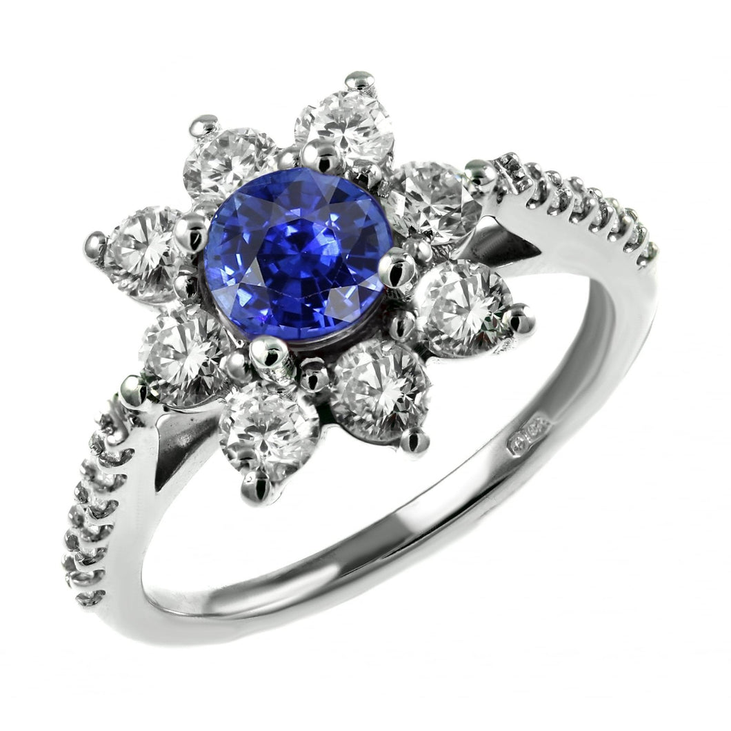 Ronde Saffier Edelsteen Ring Halo Bloeiende Bloem Stijl 3,50 Karaat - harrychadent.nl