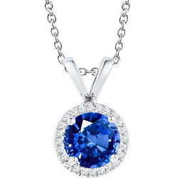 Ronde Saffier Sieraden Diamant Halo Hanger Massief Goud 14K 2 Karaat