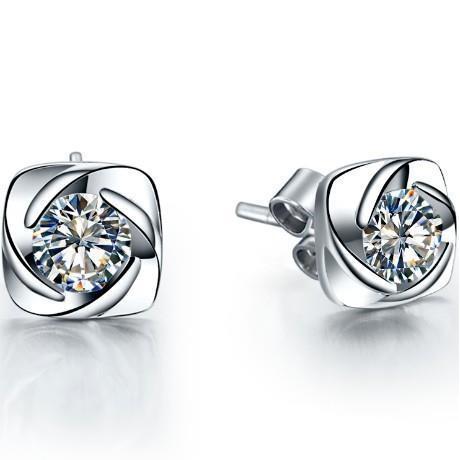 Ronde Solitaire Diamond Stud Earring 1 karaat 14K witgoud - harrychadent.nl