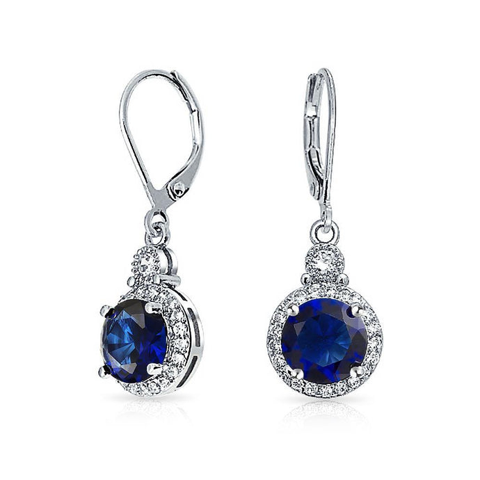 Ronde Sri Lanka Saffier Met Diamant Dangle Earring WG 14K 2.46 Ct - harrychadent.nl