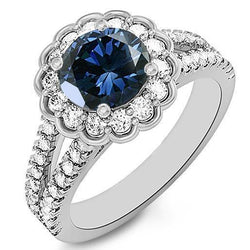 Ronde Sri Lanka blauwe saffier Halo diamanten ring 2,25 karaat witgoud