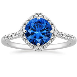 Ronde Sri Lanka blauwe saffier diamanten ring gouden sieraden 4 karaat