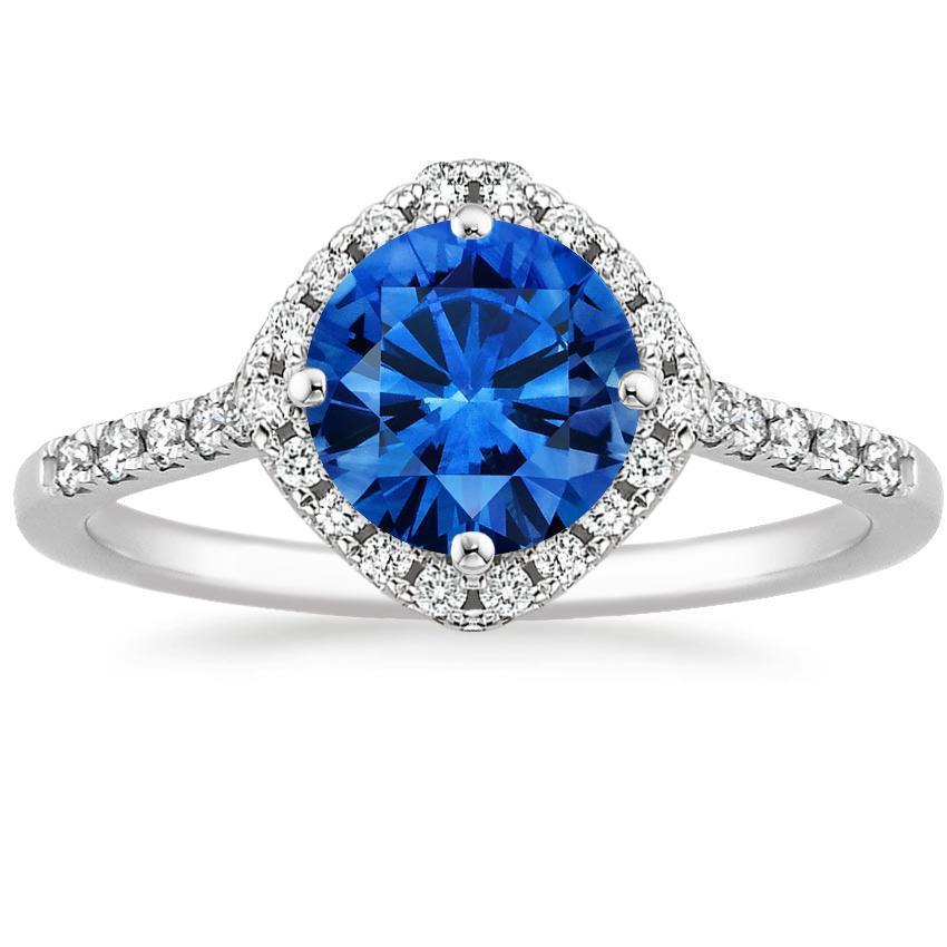 Ronde Sri Lanka blauwe saffier diamanten ring gouden sieraden 4 karaat - harrychadent.nl