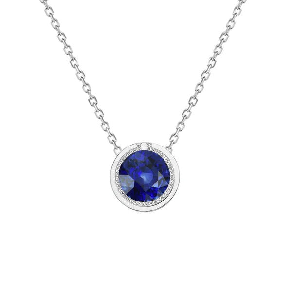 Ronde blauwe saffier en diamanten hanger bezel set sieraden 1,25 karaat - harrychadent.nl