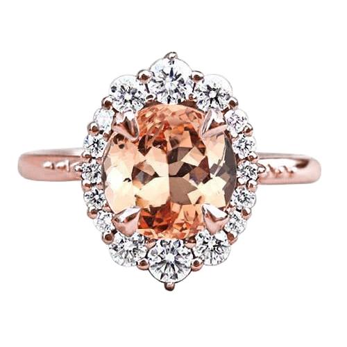 Ronde briljant geslepen 15 ct Morganite en diamanten ring 14K Rose Gold - harrychadent.nl