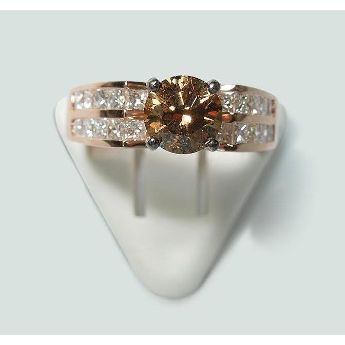 Ronde bruine champagne diamanten edelsteen ring 2.5 karaat rosé goud 14K - harrychadent.nl