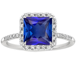 Ronde diamant & blauwe saffier verlovingsring met accenten 6 karaat