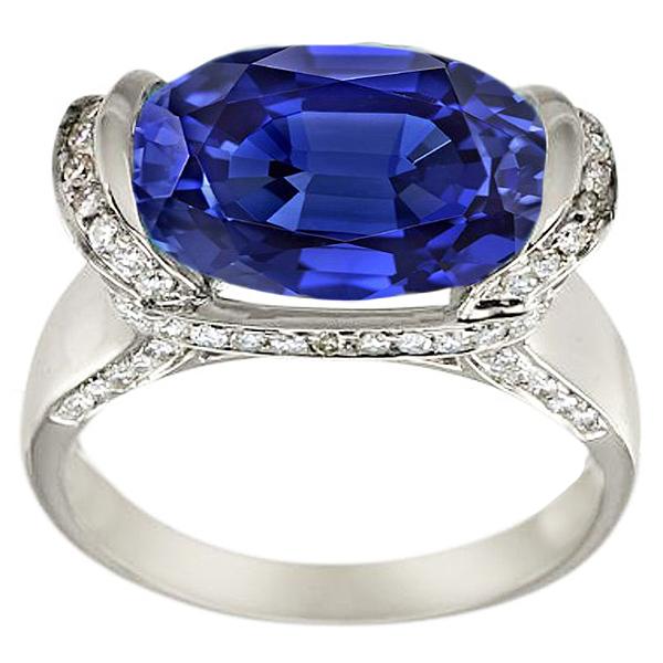 Ronde diamant en ovaal geslepen blauwe saffier ring bar instelling 4,50 karaat - harrychadent.nl