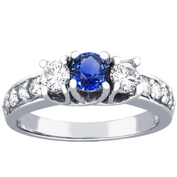Ronde diamant- en saffierring met accenten 2.50 karaat Trellis-instelling