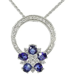 Ronde diamant & ovale Srilankaanse saffier cirkel hanger 8 karaat