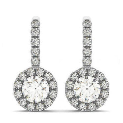 Ronde diamanten 2.50 Karaat Halo Dangle Oorbellen Wit Goud 14K