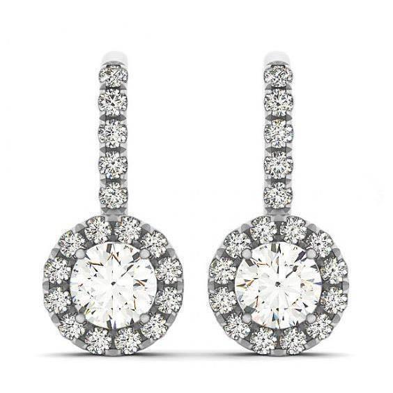 Ronde diamanten 2.50 Karaat Halo Dangle Oorbellen Wit Goud 14K - harrychadent.nl