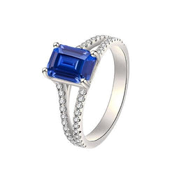 Ronde diamanten Ceylon saffier verlovingsring 2,50 karaat gespleten schacht