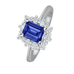 Ronde diamanten Halo Ring Bloemstijl Smaragdblauwe saffier 4,50 karaat