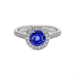 Ronde diamanten Halo Ring Ceylon Sapphire 4 karaats witgouden accenten