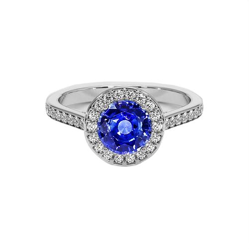 Ronde diamanten Halo Ring Ceylon Sapphire 4 karaats witgouden accenten - harrychadent.nl