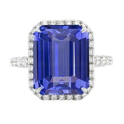 Ronde diamanten Halo Ring Emerald natuurlijke saffier 4,50 karaat geaccentueerd
