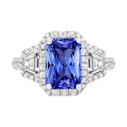 Ronde diamanten Halo Sapphire Ring 4 karaats stokbrood & smaragd accenten