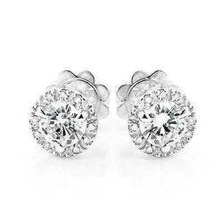 Ronde diamanten Halo Stud Earring voor dames 2.10 karaat witgoud 14K