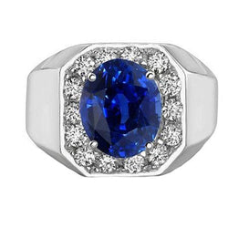 Ronde diamanten Halo ovale saffierring Gouden herensieraden 3,50 karaat